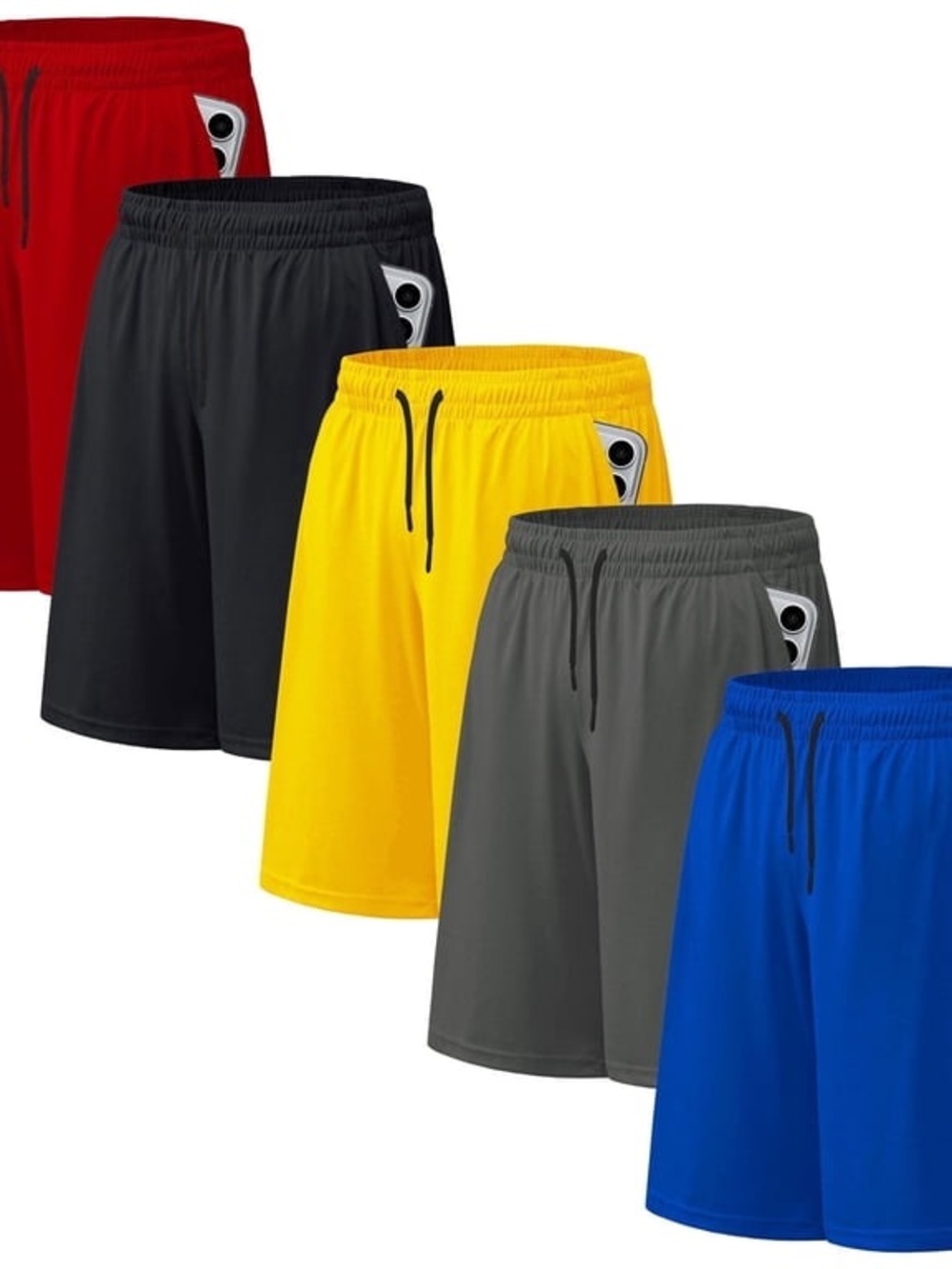 Men's Athletic Drawstring Shorts - Red, Black, Yellow, Gray, Blue W